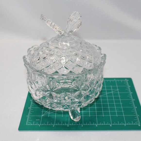 Vintage Bohemia Crystal Butterfly Covered Dish Czech Republic Footed Hand Cut - Picture 10 of 13